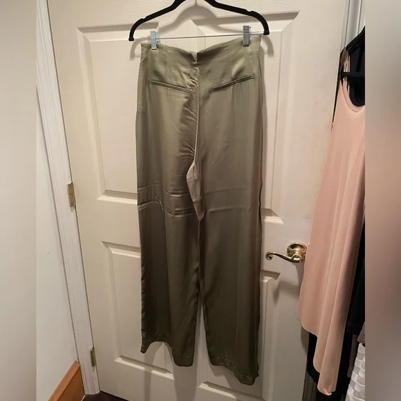 ZARA Wide Leg Green Satin Pants - Picture 11 of 11